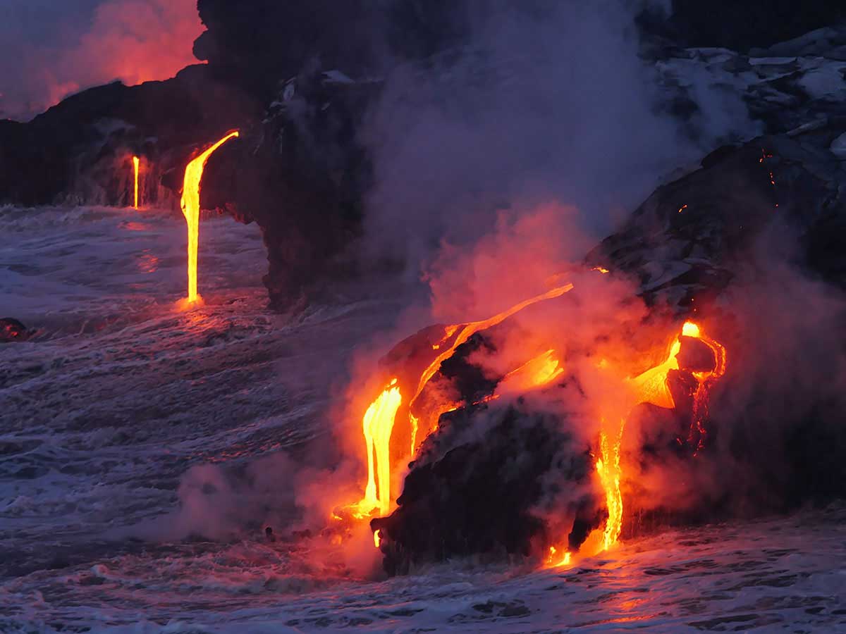 Lava flowing into the ocean.